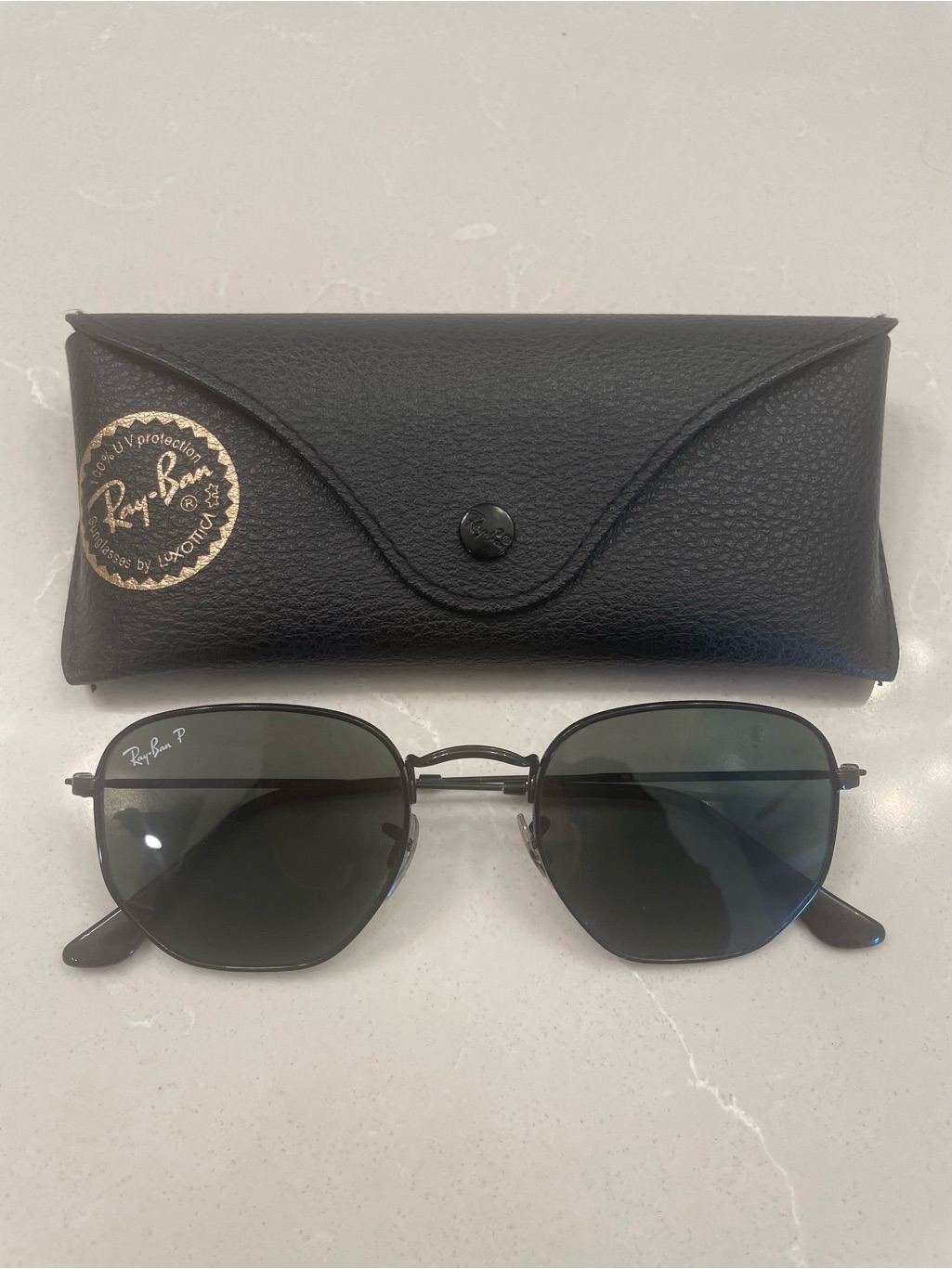 Ray-Ban Black Metal Polarized Sunglasses With Dark Green Lenses